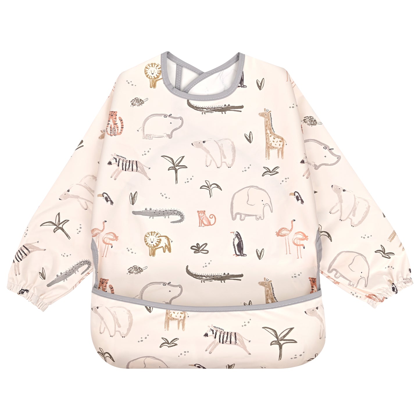 Little Dimsum Mess-Proof Baby Bibs|Infant Toddler Long Sleeve Waterproof Feeding Smock(zoo)