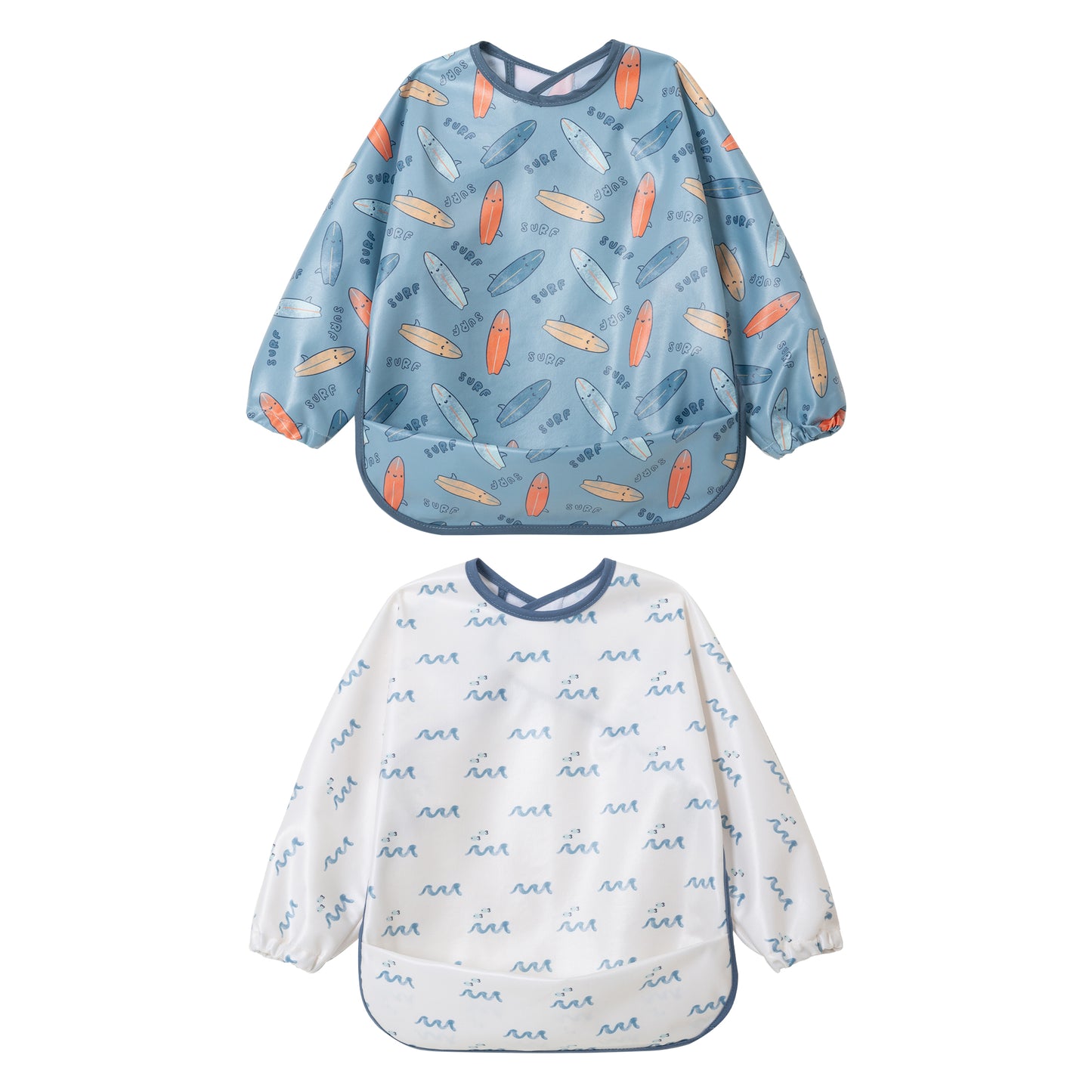Little Dimsum Long Sleeve Feeding Bibs,Waterproof Baby Bibs with Sleeves, Infant Toddler 6-36 Months for Smock Bib for Eating(SURF)