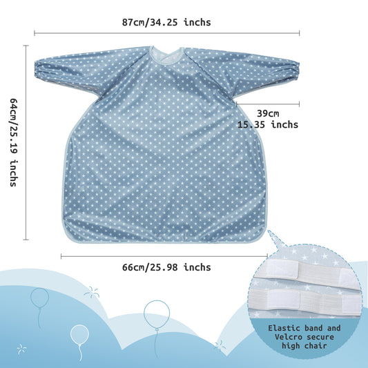 Little Dimsum Long Sleeve Weaning Baby Bib Mess-Proof Feeding Smock Bibs for Babies,Adjustable Waterproof Apron Full Cover Baby Eating Bib(Blue-star)