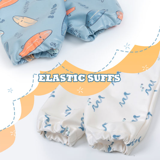 Little Dimsum Long Sleeve Feeding Bibs,Waterproof Baby Bibs with Sleeves, Infant Toddler 6-36 Months for Smock Bib for Eating(SURF)