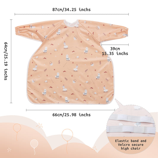 Little Dimsum Long Sleeve Weaning Baby Bib Mess-Proof Feeding Smock Bibs for Babies,Adjustable Waterproof Apron Full Cover Baby Eating Bib (Yellow&alpaca)