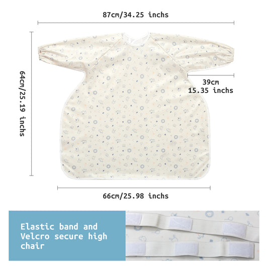 Little Dimsum Long Sleeve Weaning Baby Bib Mess-Proof Feeding Smock Bibs for Babies,Adjustable Waterproof Apron Full Cover Baby Eating Bib(White-animal)