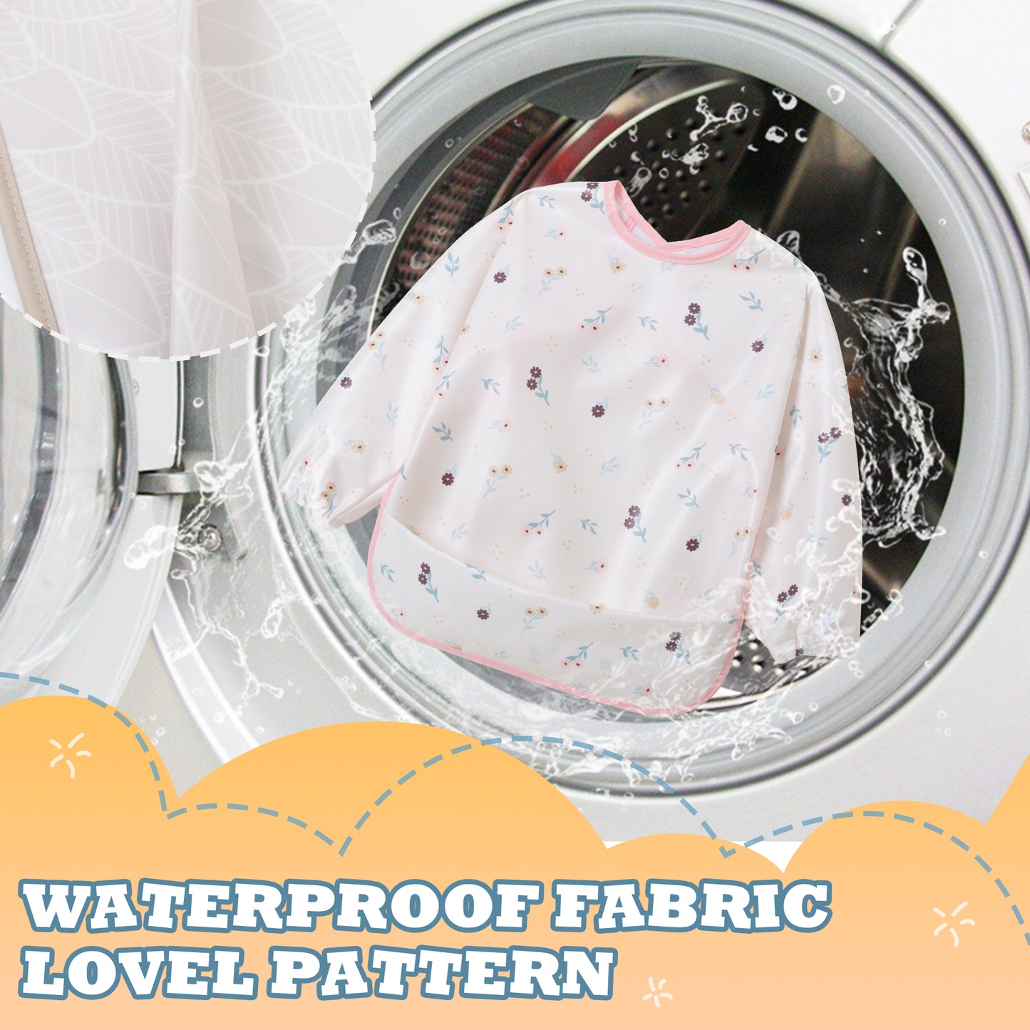 Little Dimsum Long Sleeve Feeding Bibs,Waterproof Baby Bibs with Sleeves, Infant Toddler 6-36 Months for Smock Bib for Eating(LEAF&FLOWER)