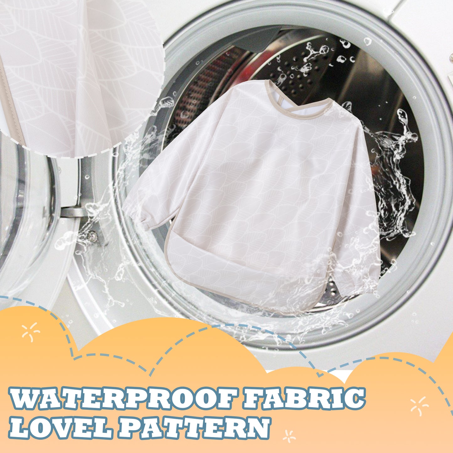 Little Dimsum Long Sleeve Feeding Bibs,Waterproof Baby Bibs with Sleeves, Infant Toddler 6-36 Months for Smock Bib for Eating(LEAF)