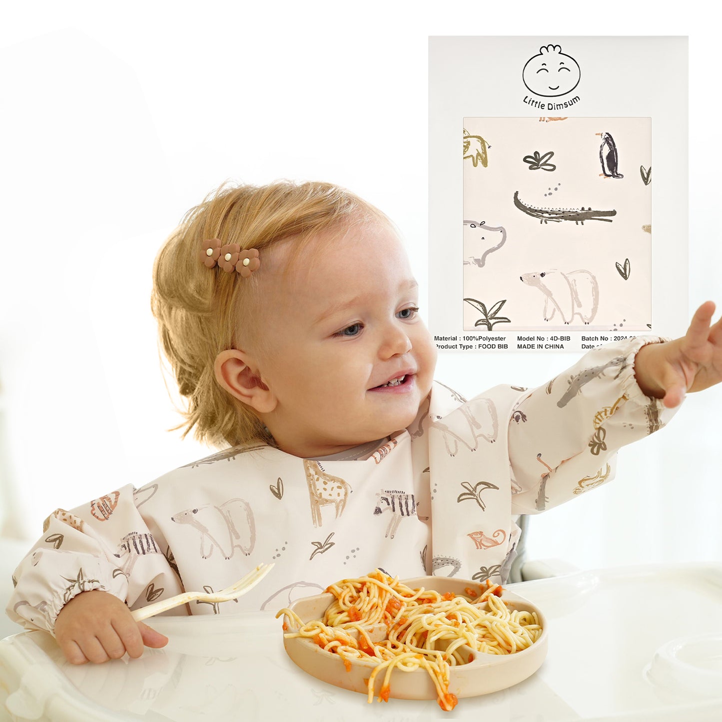 Little Dimsum Mess-Proof Baby Bibs|Infant Toddler Long Sleeve Waterproof Feeding Smock(zoo)
