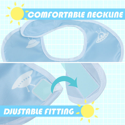 Little Dimsum Baby Bib Feeding Bibs Waterproof Drool Bib Coverall 3 PCS Set Adjustable Closure for Babies Toddlers with Large Pocket (Boy)