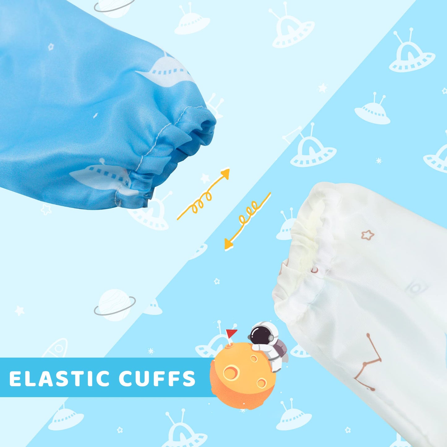 Little Dimsum Mess-Proof Baby Bibs|Infant Toddler Long Sleeve Waterproof Feeding Art Smock|Catching Food & Wipe Clean|Pack of 2 Colors Glatic&spaceship
