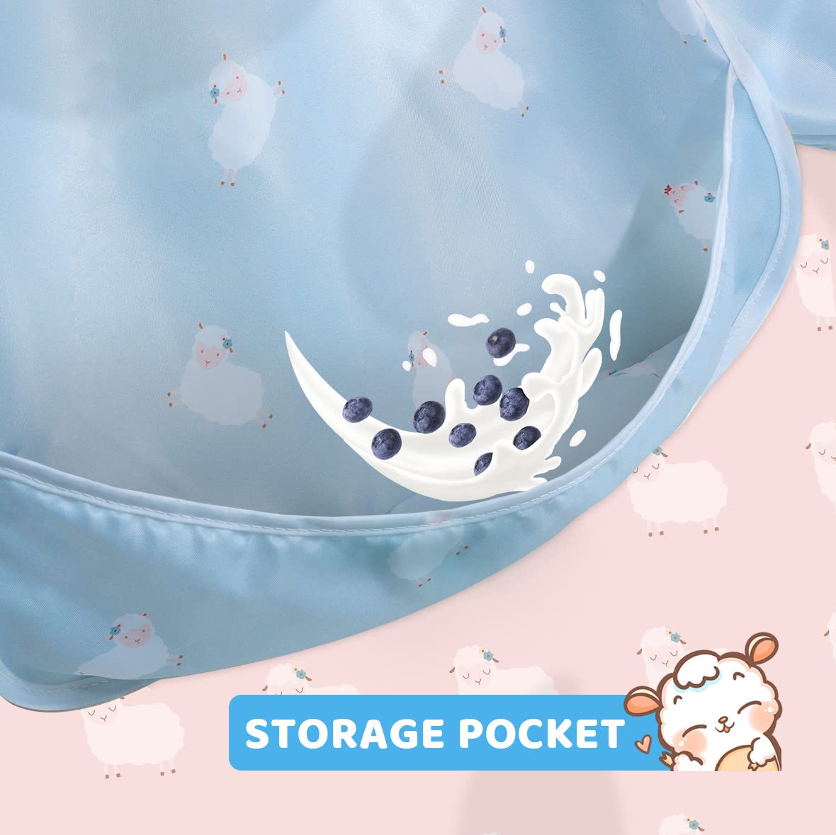 Little Dimsum Mess-Proof Baby Bibs|Infant Toddler Long Sleeve Waterproof Feeding Art Smock|Catching Food & Wipe Clean|Pack of 2 Colors duck&sheep