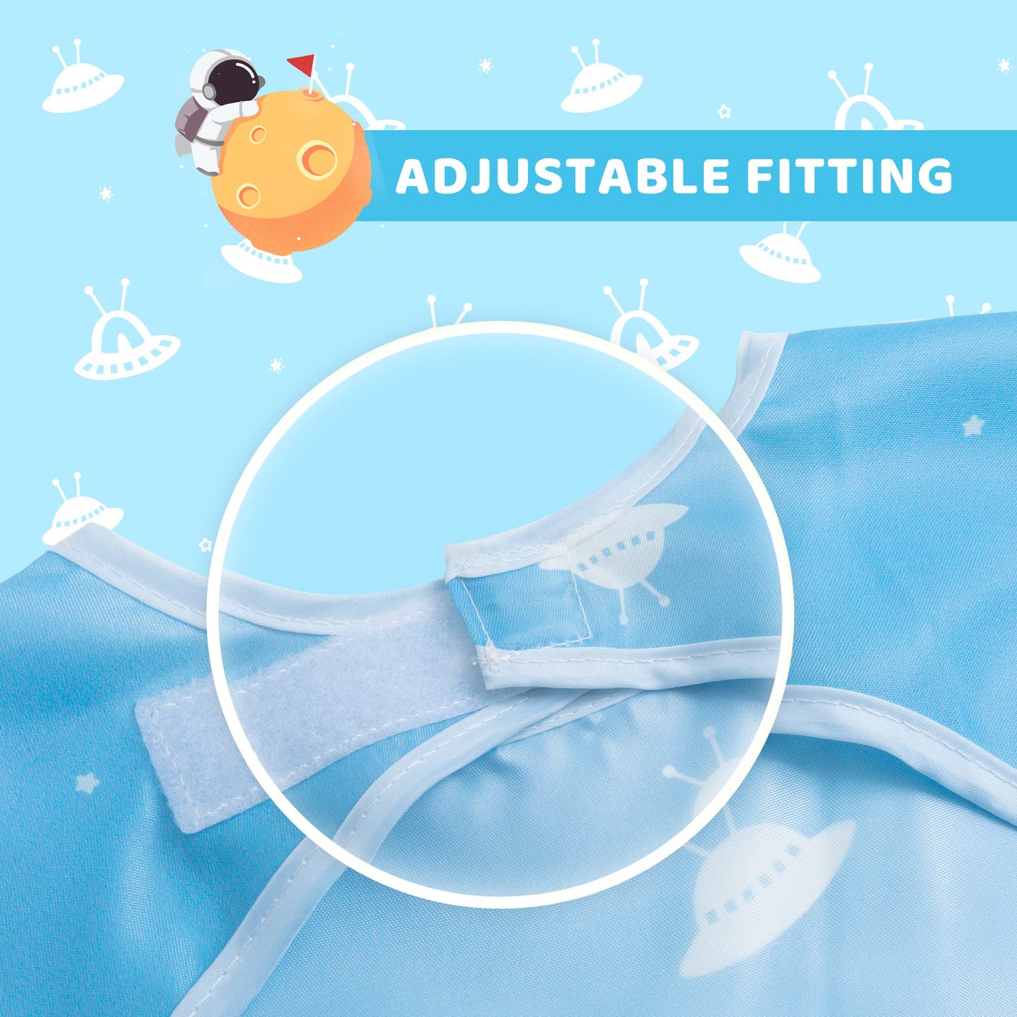 Little Dimsum Mess-Proof Baby Bibs|Infant Toddler Long Sleeve Waterproof Feeding Art Smock|Catching Food & Wipe Clean|Pack of 2 Colors Glatic&spaceship