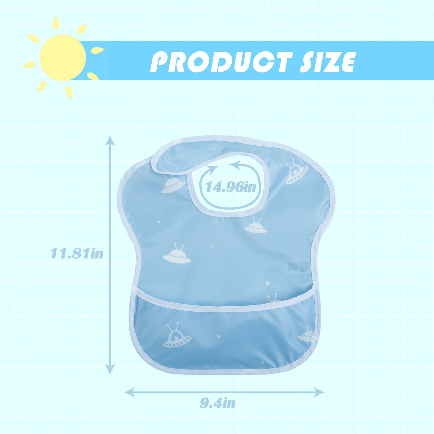 Little Dimsum Baby Bib Feeding Bibs Waterproof Drool Bib Coverall 3 PCS Set Adjustable Closure for Babies Toddlers with Large Pocket (Boy)