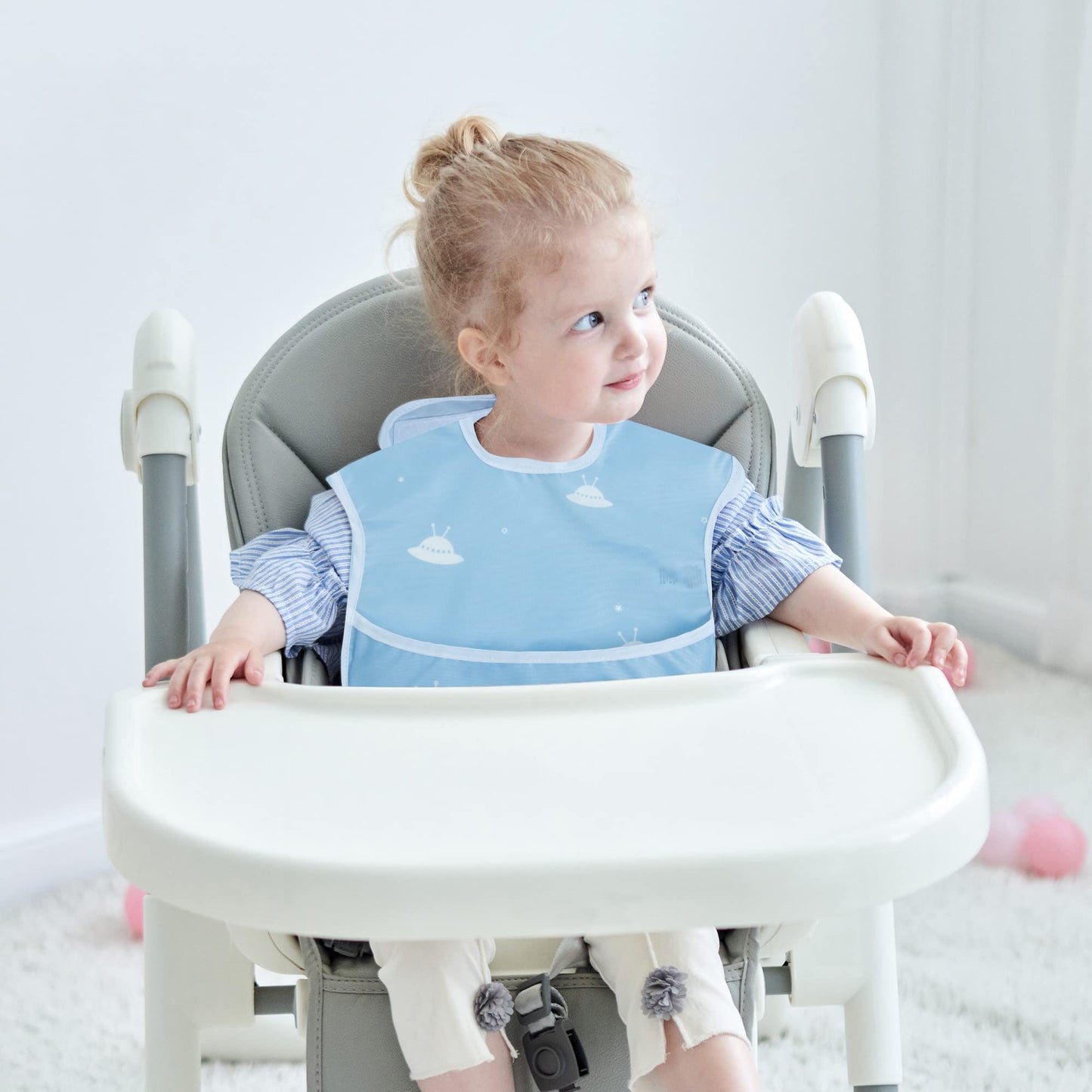 Little Dimsum Baby Bib Feeding Bibs Waterproof Drool Bib Coverall 3 PCS Set Adjustable Closure for Babies Toddlers with Large Pocket (Boy)