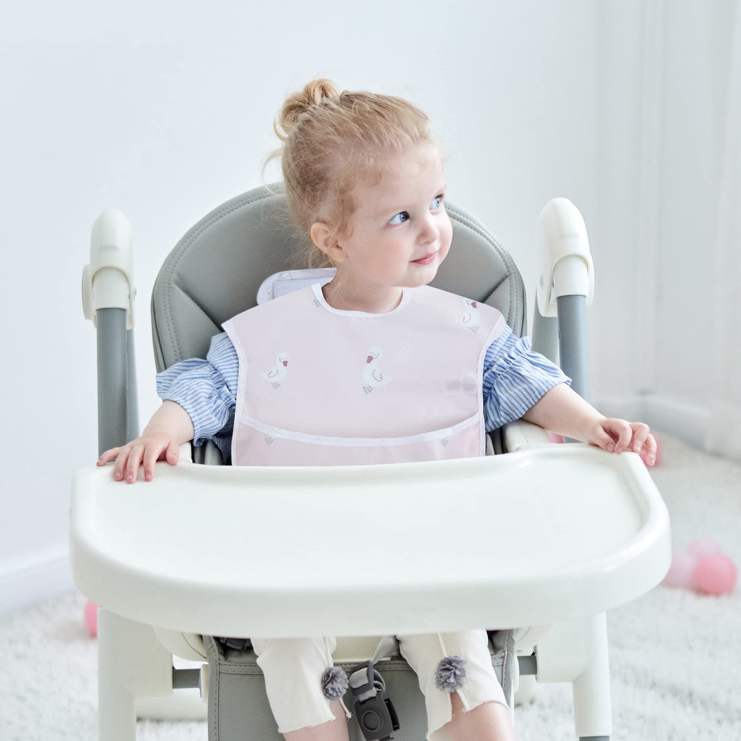 Little Dimsum Baby Bib Feeding Bibs Waterproof Drool Bib Coverall 3 PCS Set Adjustable Closure for Babies Toddlers with Large Pocket (Girls)