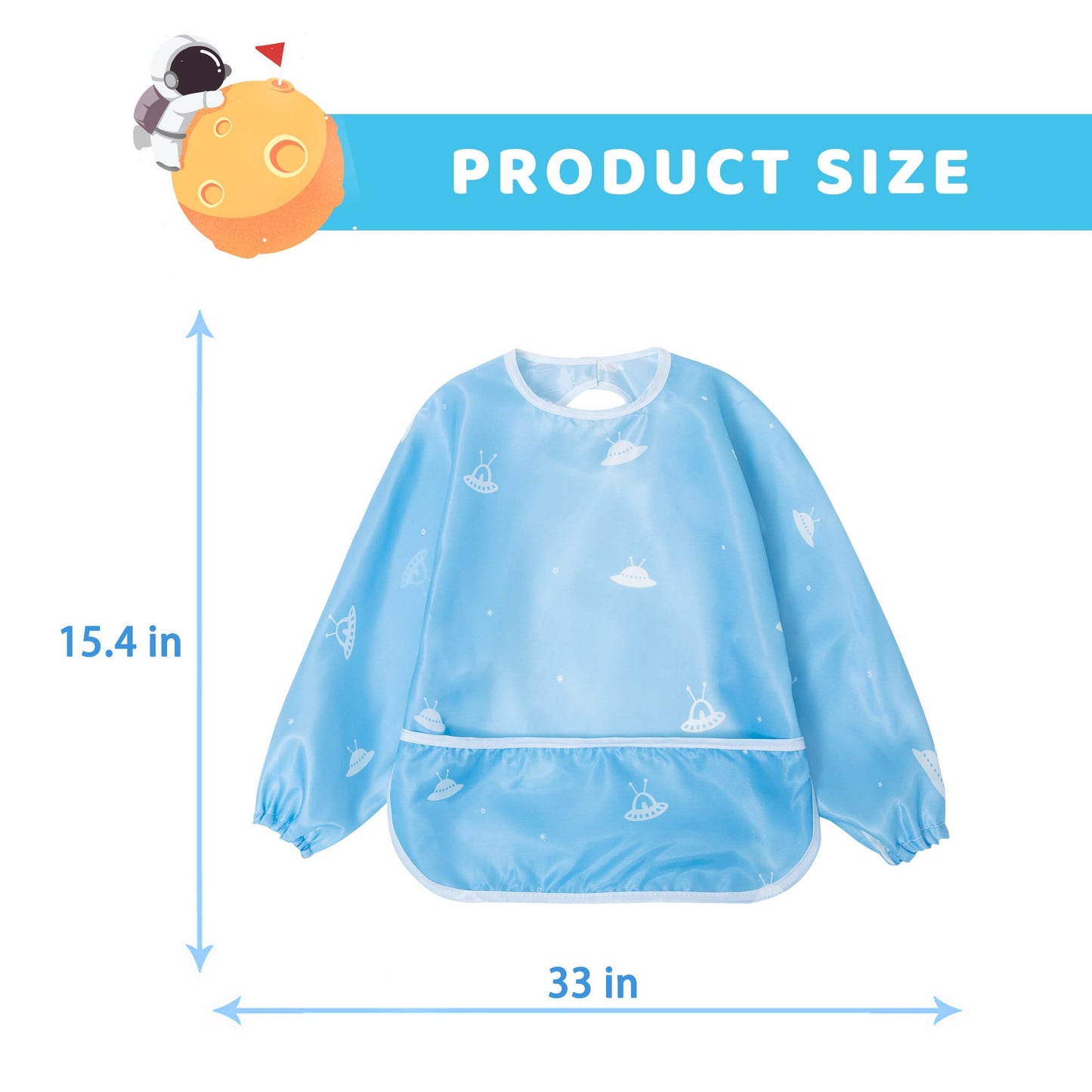 Little Dimsum Mess-Proof Baby Bibs|Infant Toddler Long Sleeve Waterproof Feeding Art Smock|Catching Food & Wipe Clean|Pack of 2 Colors Glatic&spaceship