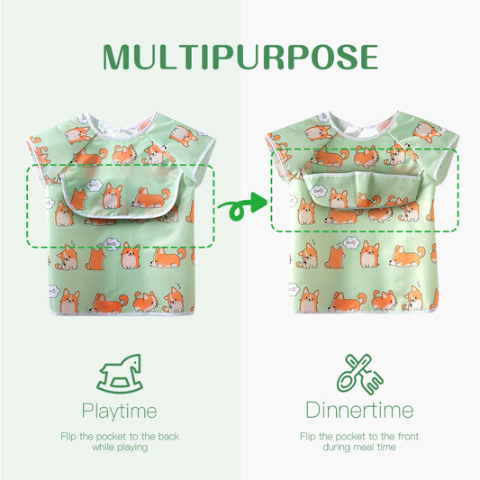 Baby Toddler Bib Waterproof Short Sleeved Bib Feeding Bibs(Set of 2)