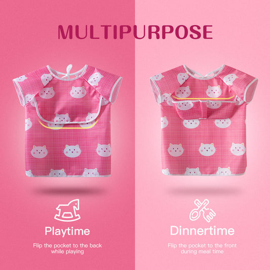 Baby Toddler Bib Waterproof Short Sleeved Bib Feeding Bibs(Set of 2)