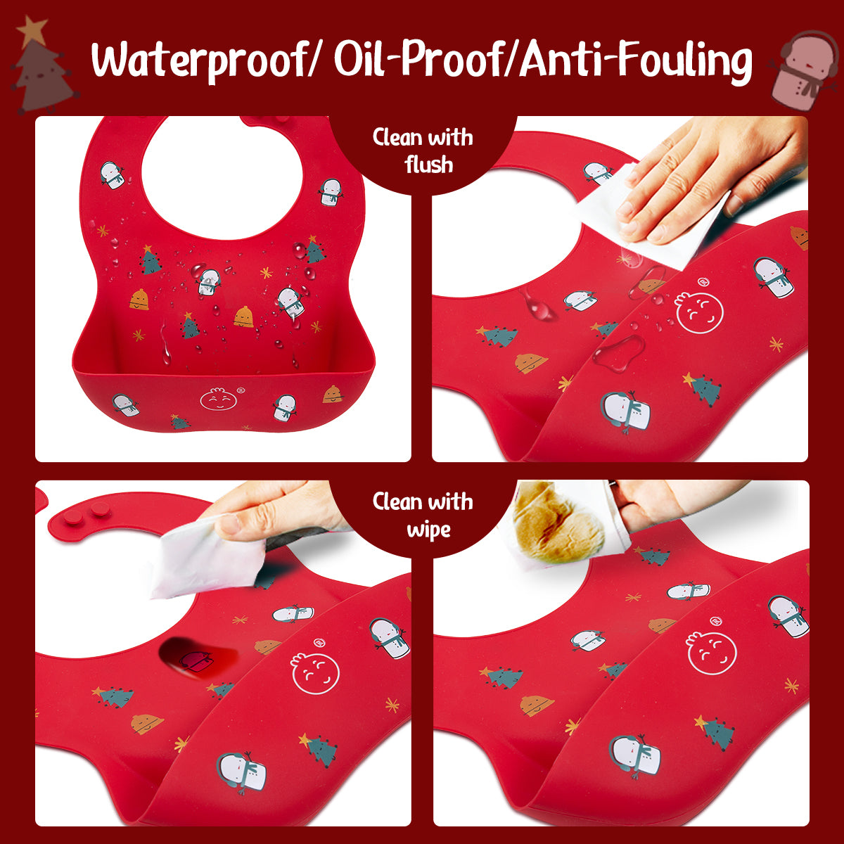 Christmas silicone baby bib,Set of 2