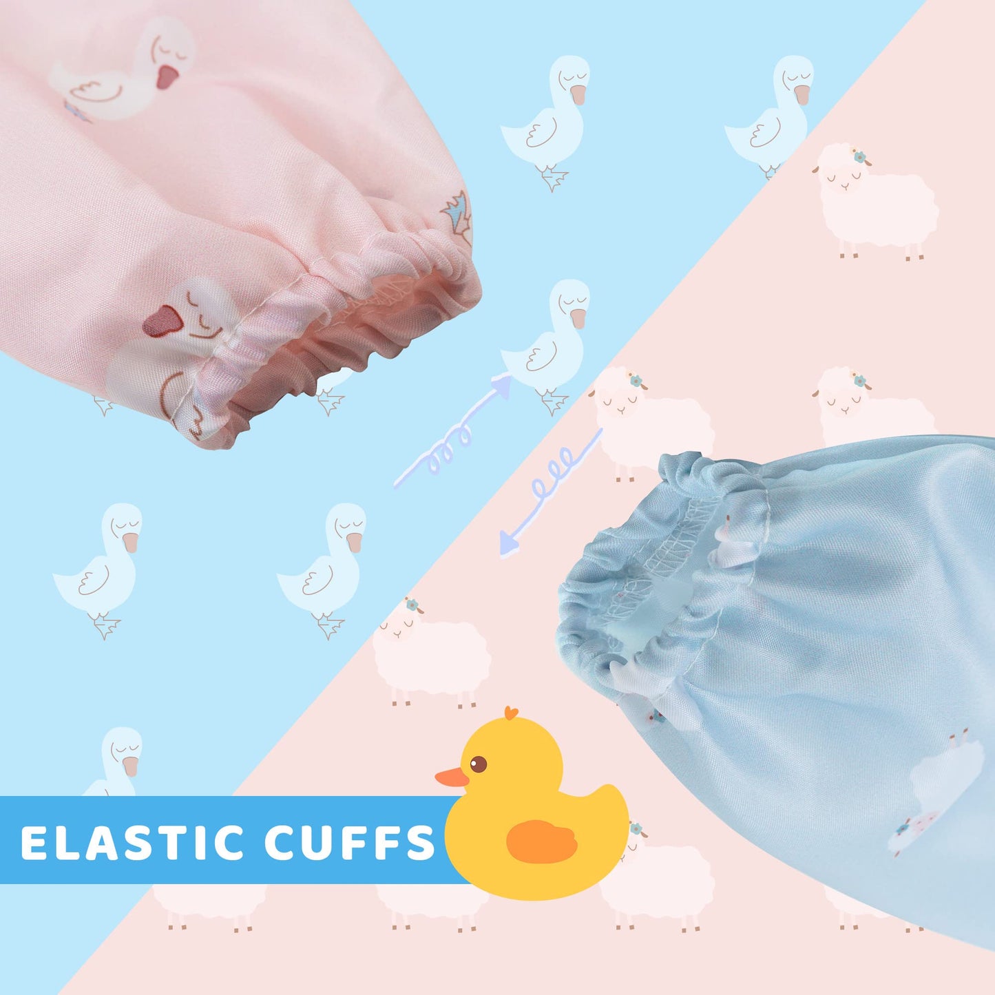 Little Dimsum Mess-Proof Baby Bibs|Infant Toddler Long Sleeve Waterproof Feeding Art Smock|Catching Food & Wipe Clean|Pack of 2 Colors duck&sheep