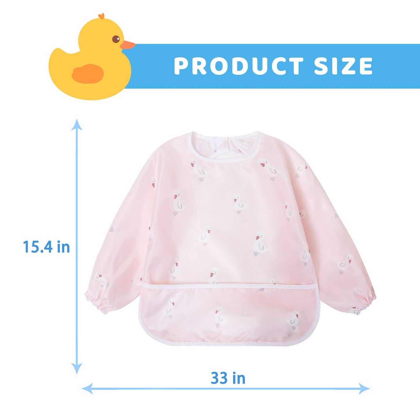 Little Dimsum Mess-Proof Baby Bibs|Infant Toddler Long Sleeve Waterproof Feeding Art Smock|Catching Food & Wipe Clean|Pack of 2 Colors duck&sheep